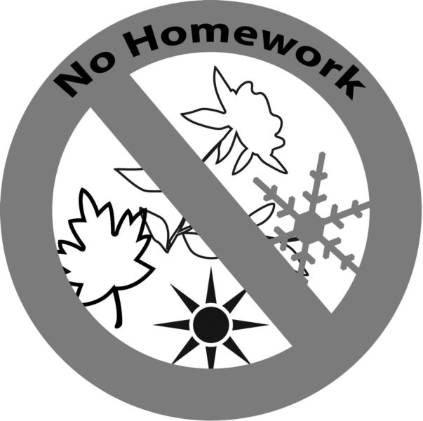 Homework policy ensures that there will be no homework assigned over vacation breaks. 