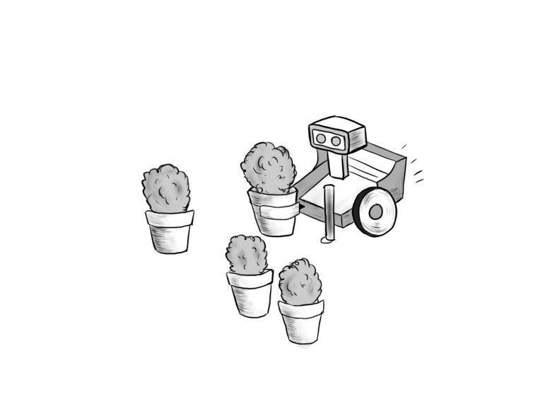 Robot moving bush-like potted plants